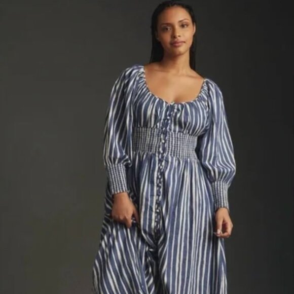 Anthropologie Dresses & Skirts - Anthropologie Long-Sleeve Sweetheart Midi Dress Style in Blue Motif, size XL